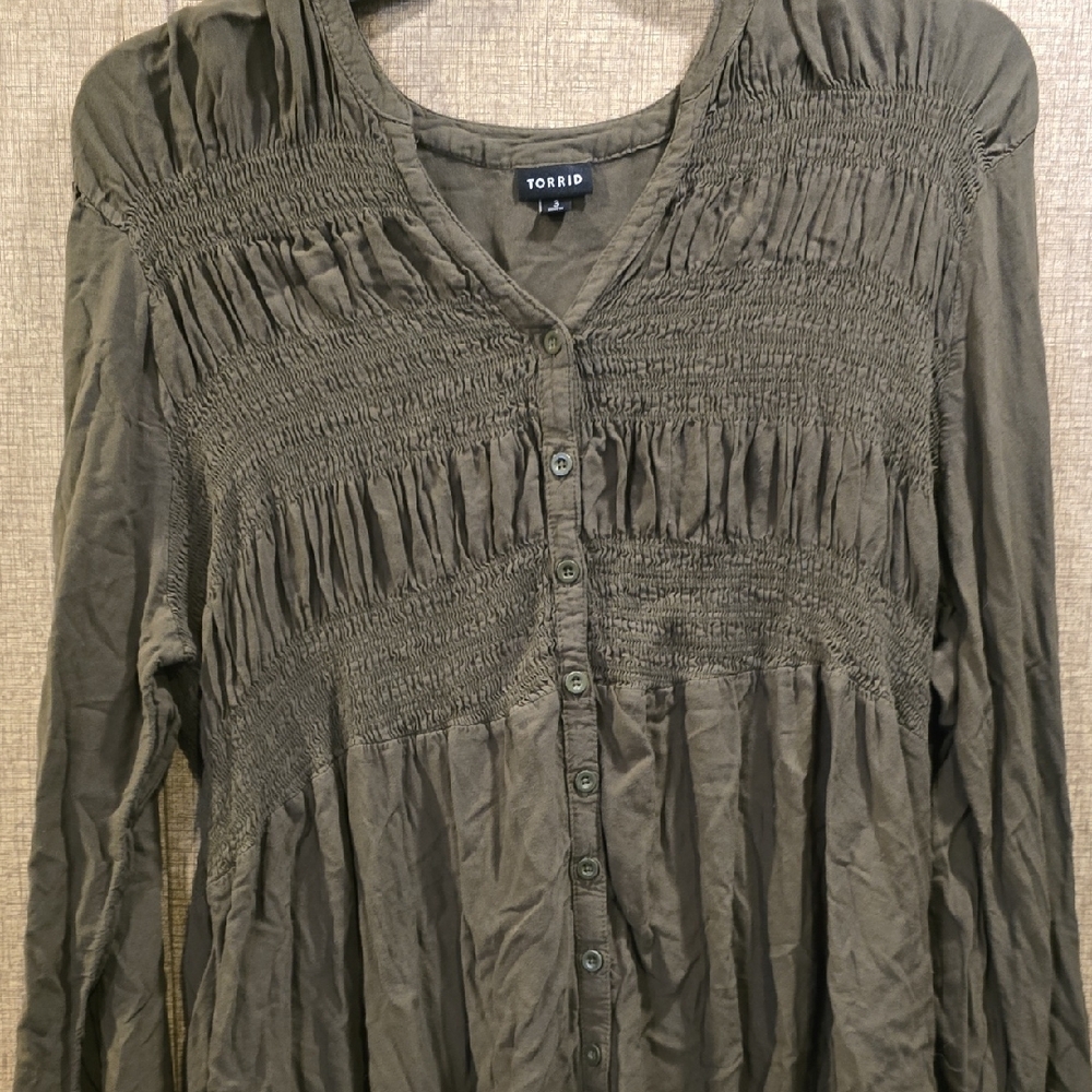 Torrid Olive Green Smocked Women's Top